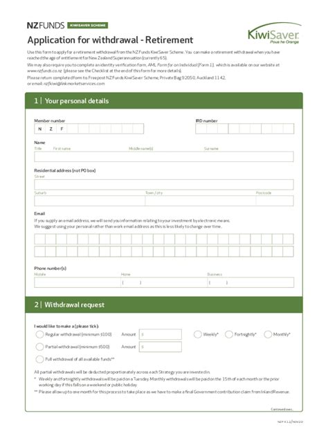 Fillable Online Kiwisaver Retirement Withdrawal Form Fisher