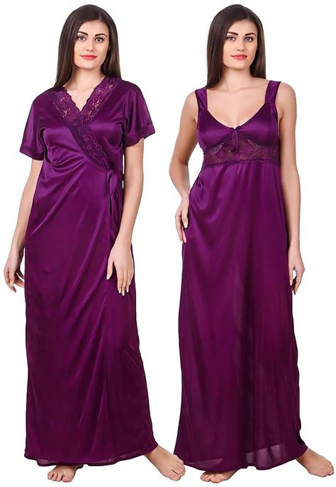 Fasense Plus Size Satin Nightwear Sleepwear Full Length Nighty With