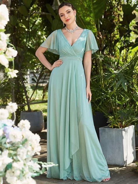 Ever Pretty Flutter Sleeve Wrap Foldover Hem Bridesmaid Dress Evening