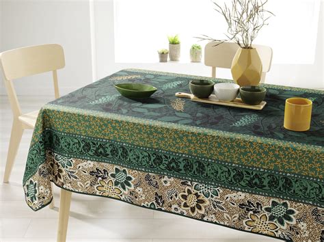 Nappe rectangulaire anti tâche Verte fleurie MyCazza