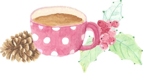 Watercolor Christmas Bouquet With Hot Chocolate Cup 13390912 PNG