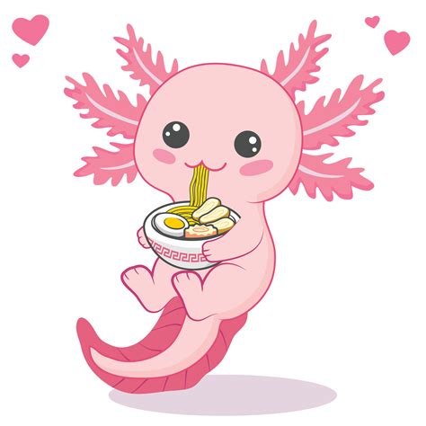 Kawaii Ajolote Comiendo Ramen Fideos Dibujos Animados Vector