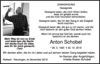 Traueranzeigen Von Anton Schobel Schwarzw Lder Bote Trauer