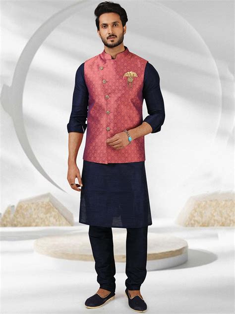 Bluered Colour Wedding Kurta Pajama Jacket