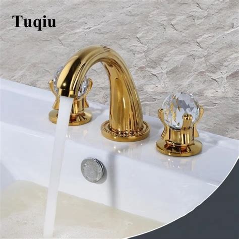 Luxury Bathroom Lavatory Faucet Luxury Crystal Handle Widespread 8 Inch