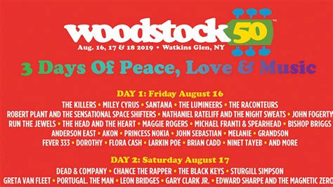 Lineup Revealed For Woodstocks 50th Anniversary Celebration