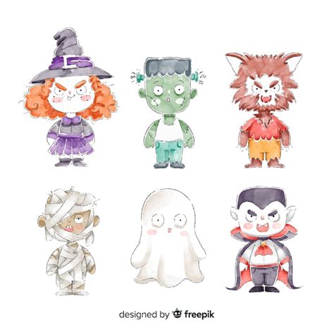 Free Vector Watercolor Halloween Character Costumes Collection