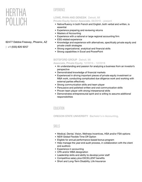 Private Equity Associate Resume Samples Velvet Jobs