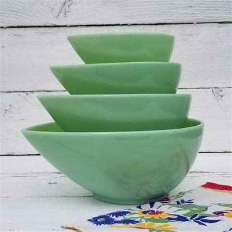 Jadeite Fire King Swedish Modern Bowl Set Vintage Jadeite Teardrop Mixing Bowls Collectible