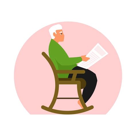 Premium Vector Elderly Man Sitting In Rocking Chair Reading A