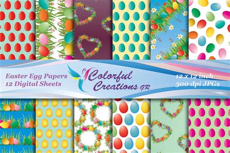 Easter Eggs Digital Papers Set Easter Scrapbook Papers Easter Printa