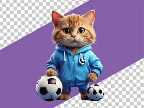 Premium PSD | Cartoon cat sportswear with a soccer ball on white background