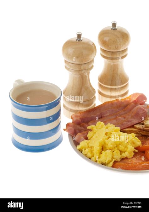 Cooked Breakfast Streaky Bacon And Scrambled Egg Stock Photo Alamy