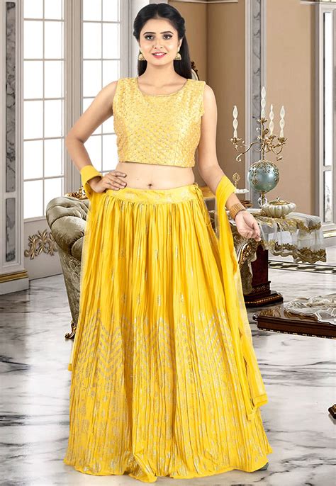 Buy Foil Printed Georgette Lehenga In Yellow Online Lqs Utsav Fashion