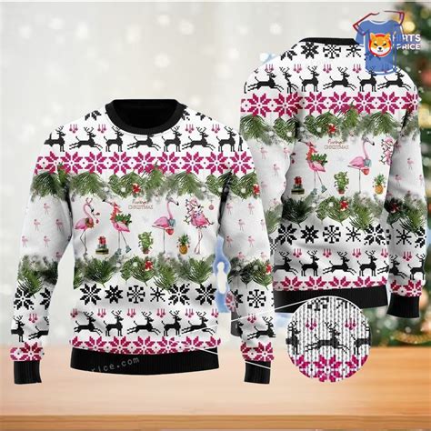 Jingle Bells And Pink Flamingo Xmas Ugly Sweater Shibtee Clothing