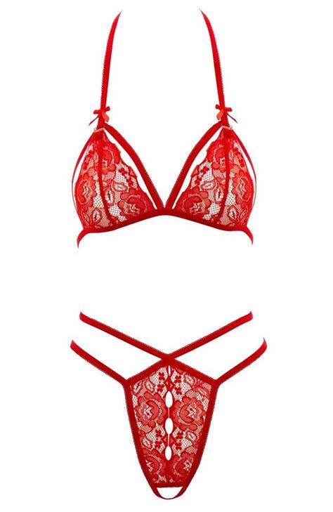 Completo Intimo Aperto 2 Pezzi In Pizzo Rosso Milena Lingerie