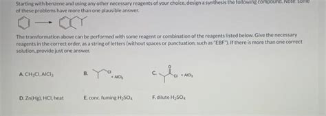 Solved Starting With Benzene And Using Any Other Necessary Chegg