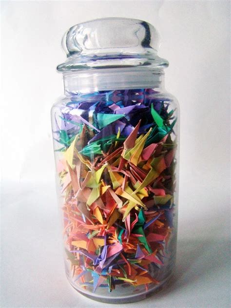 Multi Colored Origami Crane Jar