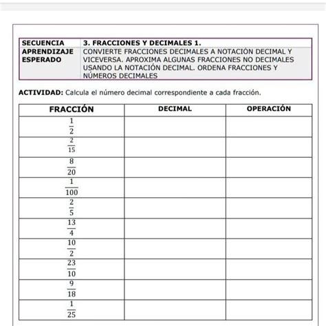 SOLVED calcula el número decimal correspondiente a cada fracción