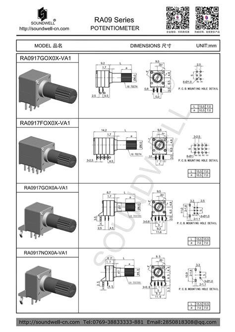 Ra09 Rotary Potentiometers 9mm Rotary Potentiometers Data Sheet Pdf