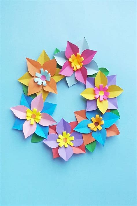 Easy Paper Flower Wreath Tutorial With Free Printable Template Paper Flower Wreaths Paper