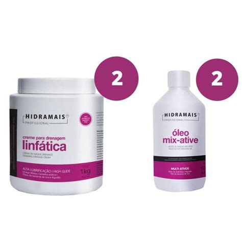 Kit Hidramais 2 Creme Drenagem Linfatica 1 Kl E 2 Oleo Mix Ative 500ml