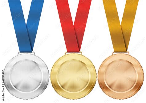 gold, silver, bronze medals with ribbon isolated on white Stock Photo ...