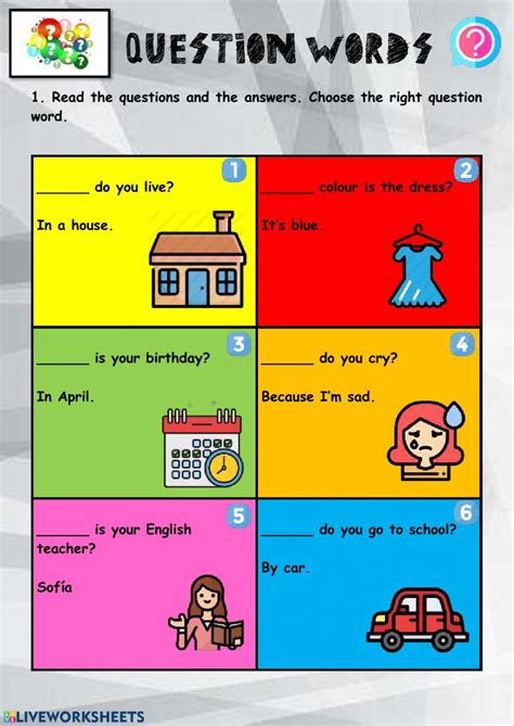 Question Words Interactive Worksheet Words Word Practice English As