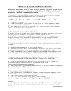 Moles and Stoichiometry Practice Problems Worksheet for 9th - 12th ...