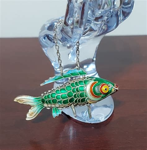 Vintage Chinese Articulated Koi Fish Cloisonné Gilt S Gem