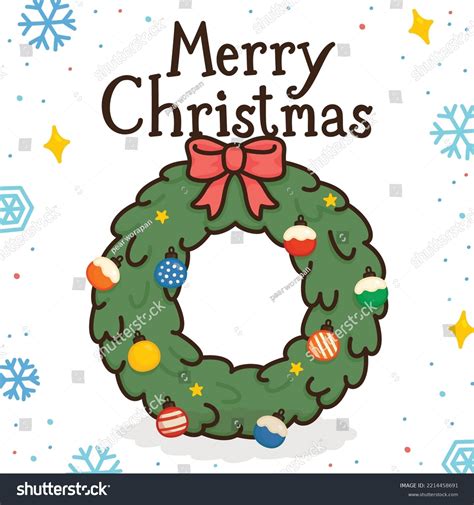 Christmas Wreath Snow Card Kawaii Doodle Stock Vector Royalty Free