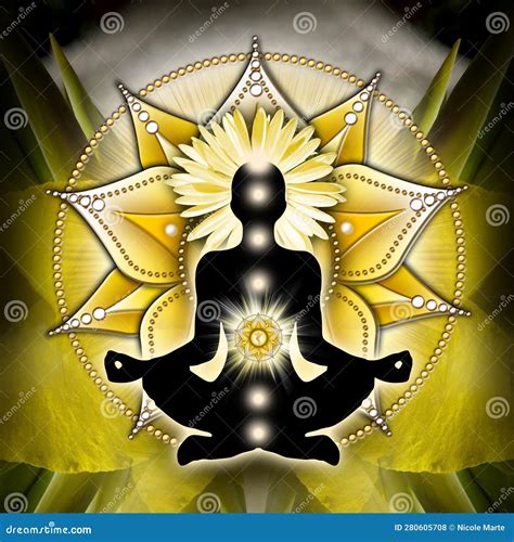 Solar Plexus Chakra Meditation In Yoga Lotus Pose In Front Of Manipura