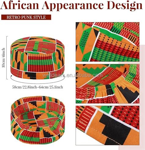 African Kente Pattern Kufi Hat Men Hat Kente African Print Stole Sash