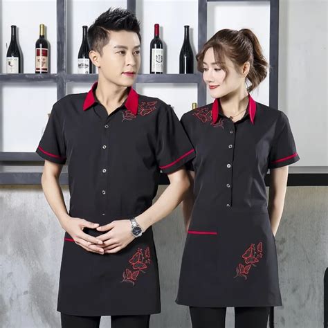 Short Sleeve Black Women Waiter Uniform Restaurant Waitress Uniform ...