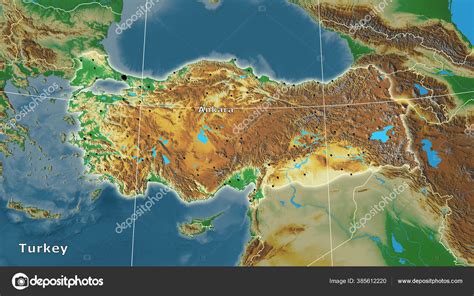 Turkey Area Topographic Relief Map Stereographic Projection Main ...