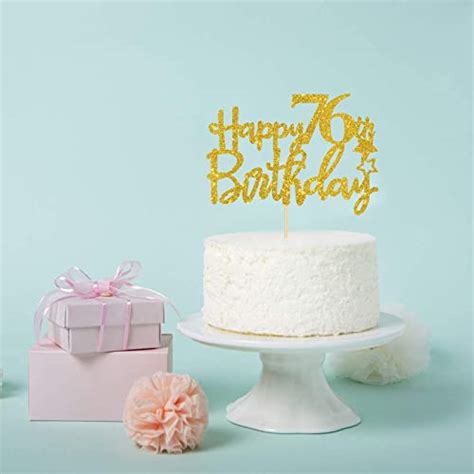 Gold Glitter Happy 76th Birthday Cake Topper - 76 Cake Topper - 76th B ...