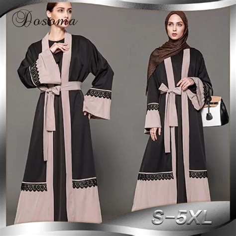 Elegant Muslim Women Abaya Lace Cardigan Maxi Dress Tunic Long Robe