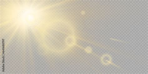 Shining sun glare rays, lens flare illustration. Sunlight glowing ...