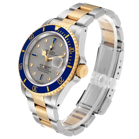 Rolex Submariner Steel Gold Diamond Sapphire Serti Dial Watch