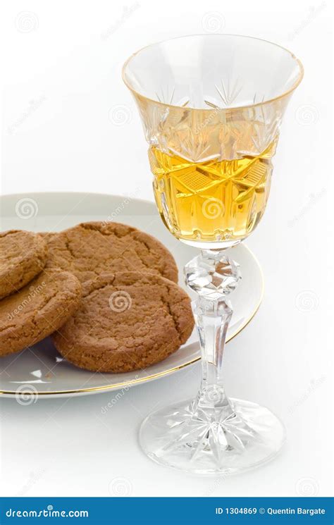 Crystal Sherry Glass With Biscuits Stock Image Image Of Drink