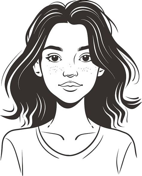 Un Dibujo En Blanco Y Negro De Una Chica Con Pecas En La Cara Vector