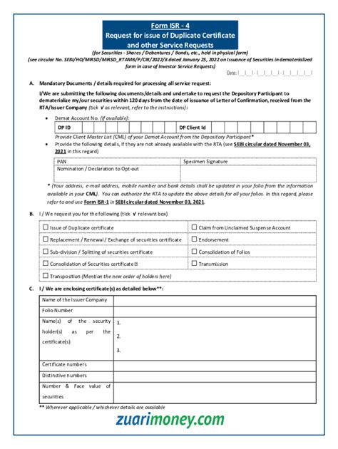 Fillable Online Page1 Form ISR 4 See Circular No SEBI HO MIRSD