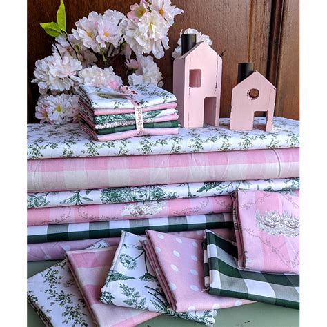 Kit De Tecidos 50 X 75cm 6 Estampas Toile De Jouy Rosa E Verde