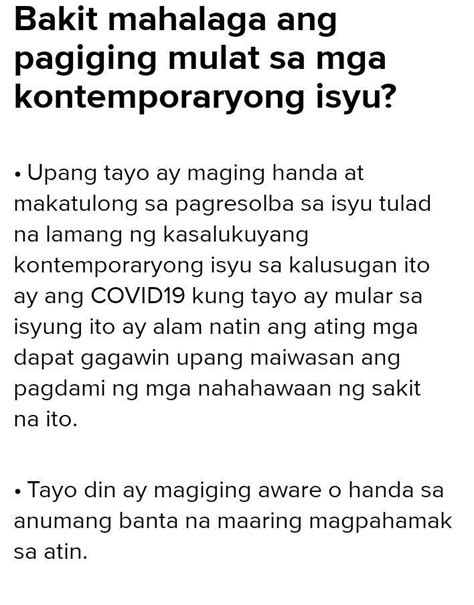 Bakit Mahalaga Ang Pagiging Mulat Sa Mga Kontemporaryong Isyu Brainly Ph