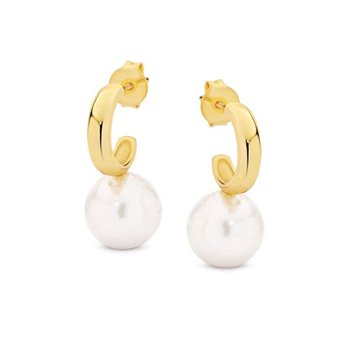 18ct Yellow Gold Plated Sterling Silver Earrings White Round Fresh