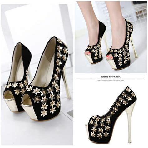 Jual Sepatu High Heels Hitam Gold Premium Sepatu Highheels Pesta