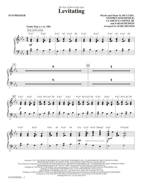 Levitating Arr Mark Brymer Synthesizer Sheet Music Dua Lipa Choir Instrumental Pak