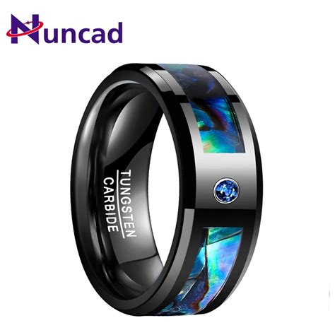 Fashion Electroplated Black Inlaid Zircon Abalone Shell Tungsten Steel