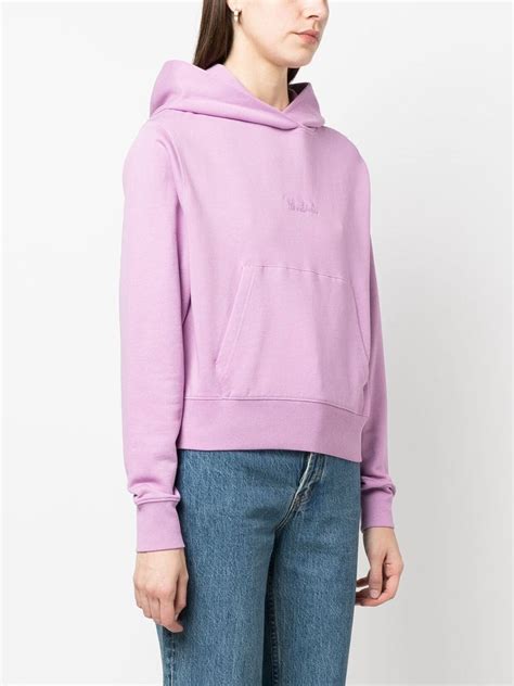 Woolrich Logo Embroidered Cotton Hoodie Purple Farfetch