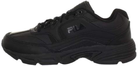 Fila Leather Memory Workshift Slip Resistant Work Shoe In Blackblack